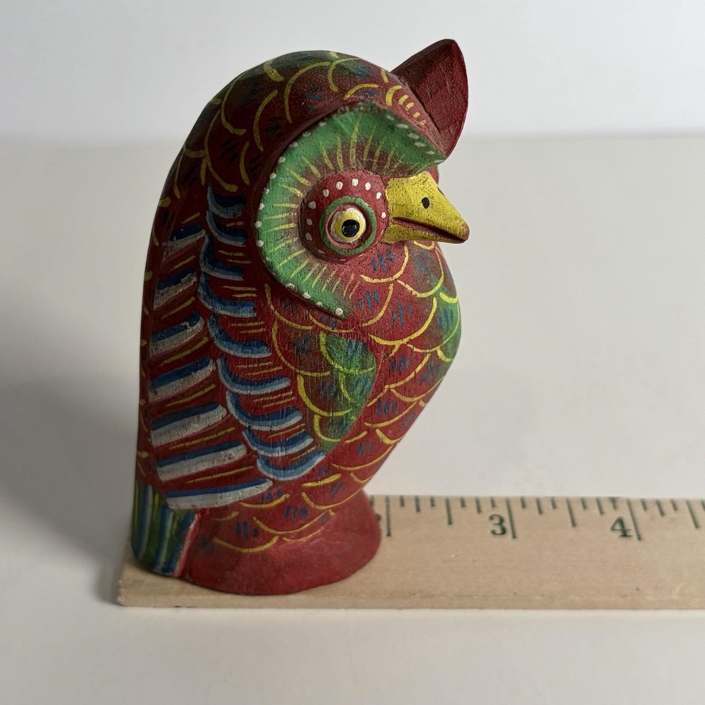 Hand Carved Hand Painted Wooden Owl Wood 4" Bird Folk Art - Picture 9 of 10